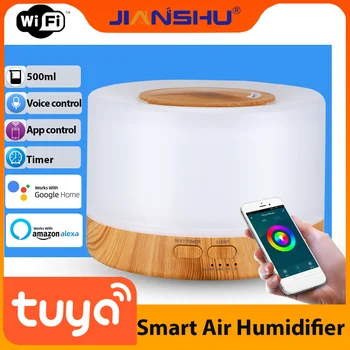 Jianshu Tuya Smart WiFi Humidifier Aromatherapy Essential Oil Diffuser 500mL 7 Color LED Night Light Work for Alexa Google Home