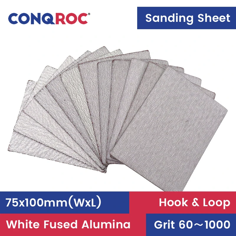 Sanding Sheets 75x100mm White Fused Alumina Dry Sanding Papers Hook and Loop 100-Piece Grit 60~1000