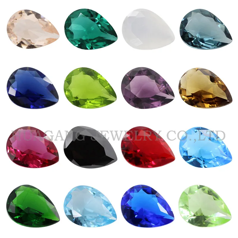 Glass beads  3*4~13*18mm Various Color Loose Stone Pear Shape Machine Cut Glass Synthetic GemStone For Jewelry