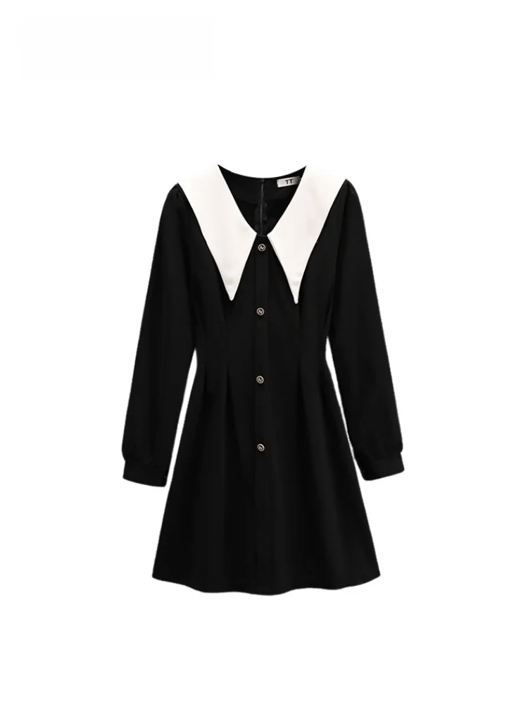 

Club Large Size Doll Collar Long Sve Dr Women Spring Slimming Agel Chic Sle Cotton Polyester Blend Casual Dr