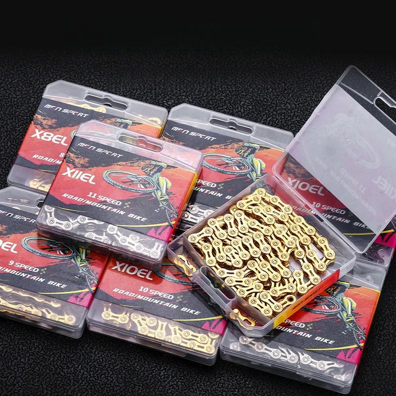 

High Quality 8 9 10 11 Speed Bicycle Chains Mountain Bike Full Hollow Half Hollow MTB Road Bicycles Golden Chain