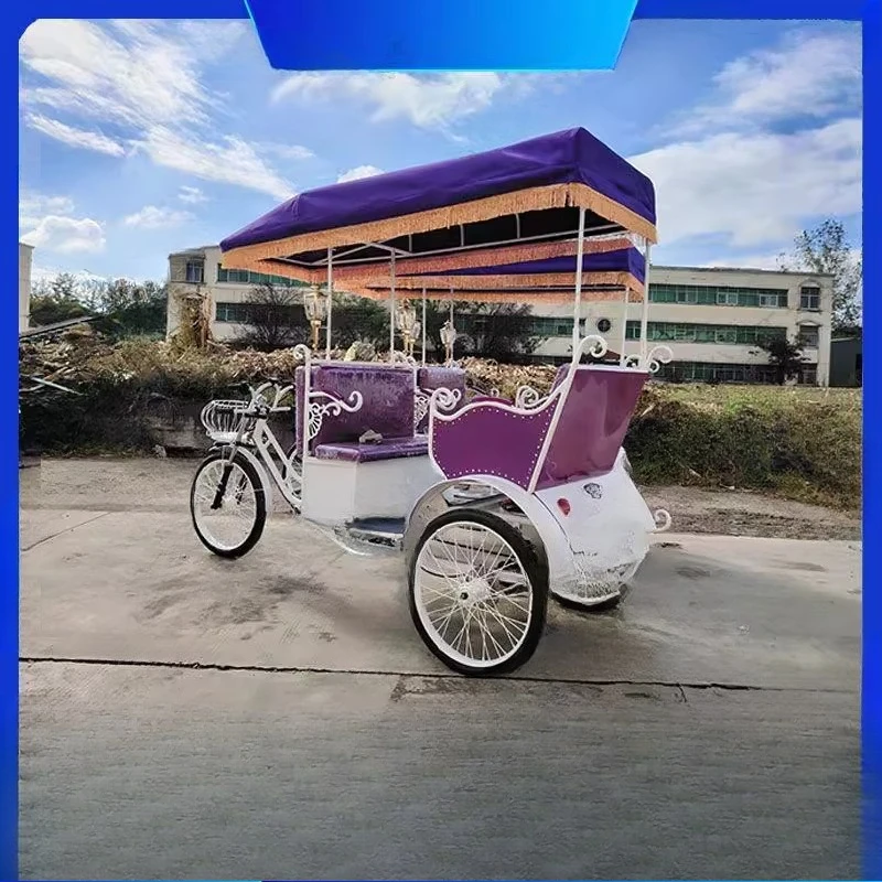 Electric three-wheeled sightseeing car, art car can   color retro travel special