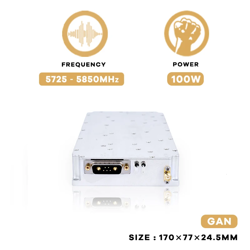 Dispositivo de módulo anti drone FPV UAV, C-UAS solução avançada para drone, amplificador de potência RF PA, 100W, 5725-5850MHz