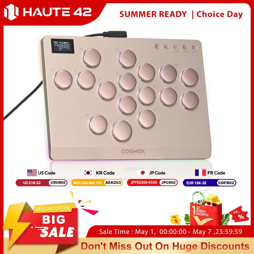 Haute42 알루미늄 합금 히트박스 레버리스 아케이드 스틱 격투 게임 히트박스 컨트롤러 (PC/PS4/PS5용) 조이스틱 아...