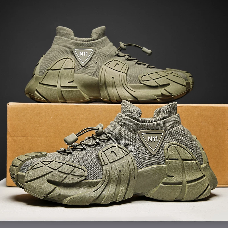 

Knitted Sock Shoes for Men - Breathable Mesh Surface Shoes for Outdoor Sports, Anti-slip, Wear-resistant Thick Sole Casual Shoes