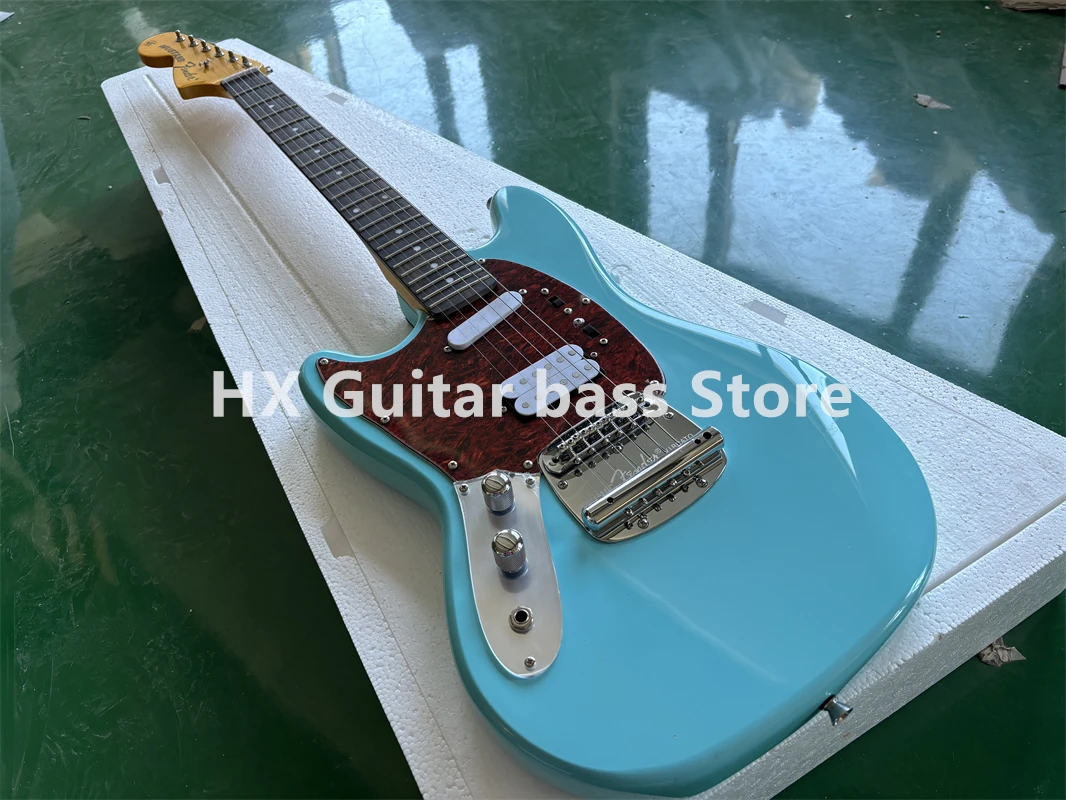 Chinese Electric Guitar Mustang Left Hand Blue Color 6 Strings Basswood Body