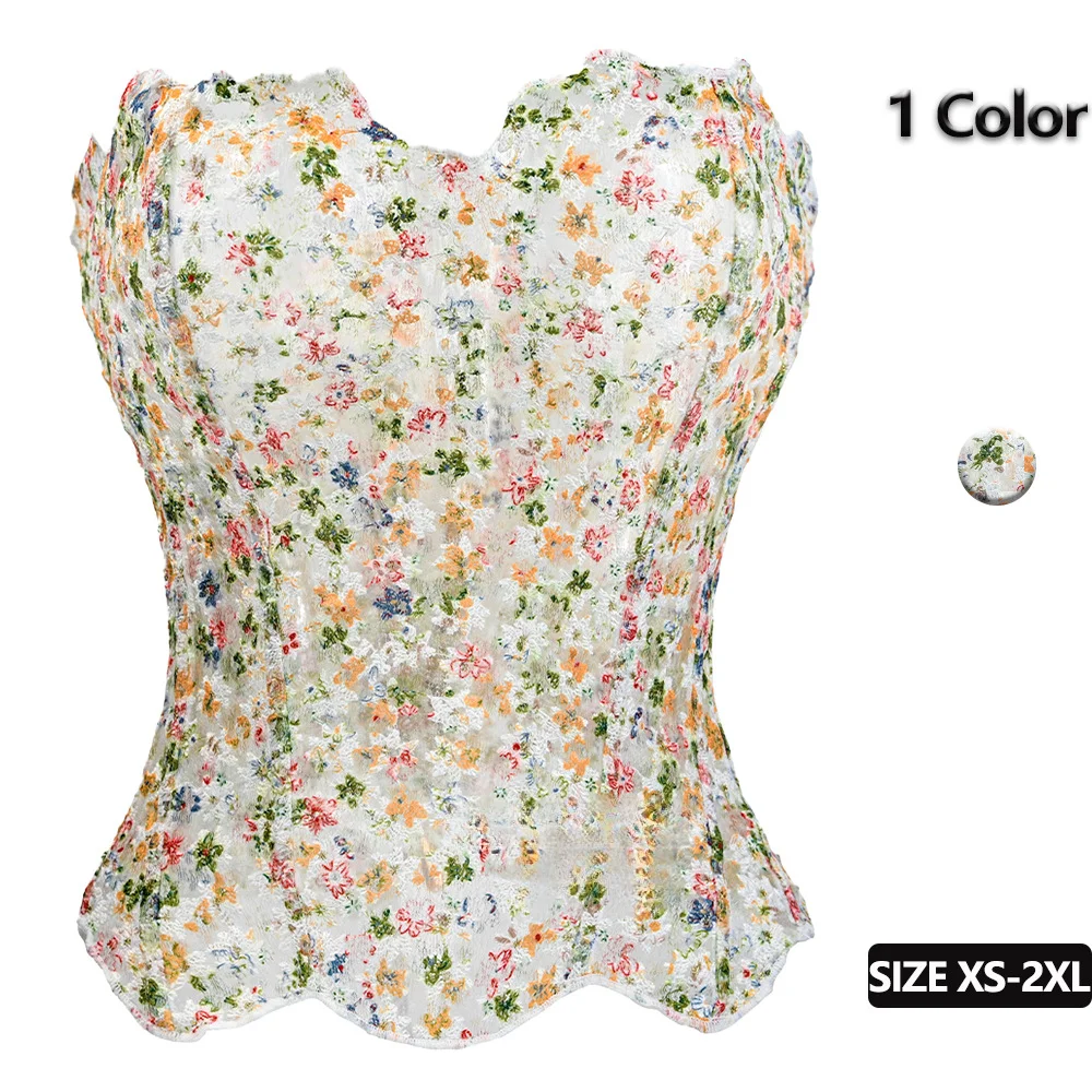 

New Corset French Floral Embroidery Fishbone Corsets Back Strap Irregular Hem Underbust Top Women Fashion Slim Shapewear Bustier