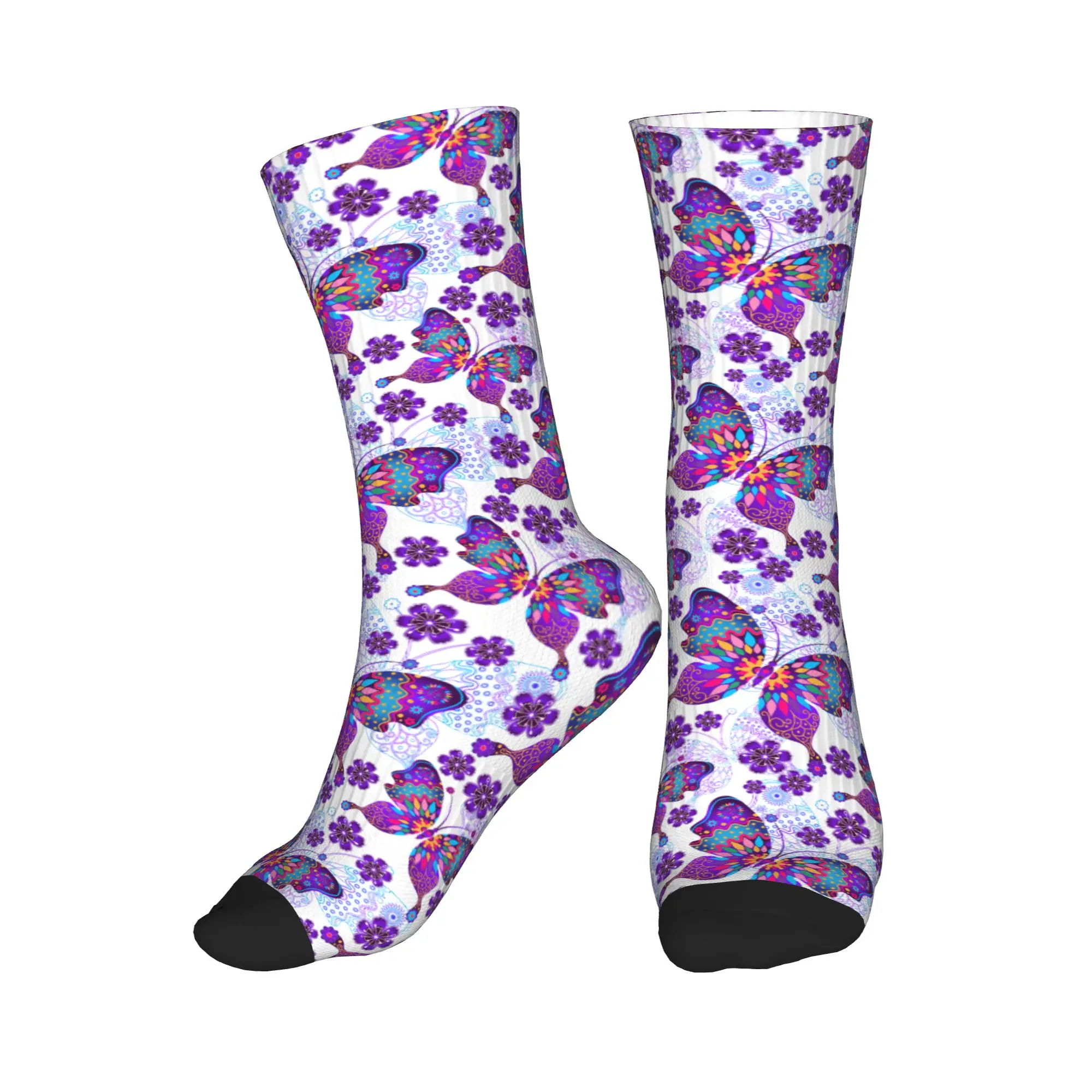 

Мужские носки с винтажным принтом бабочек и цветов, забавные носки унисекс с 3D-принтом