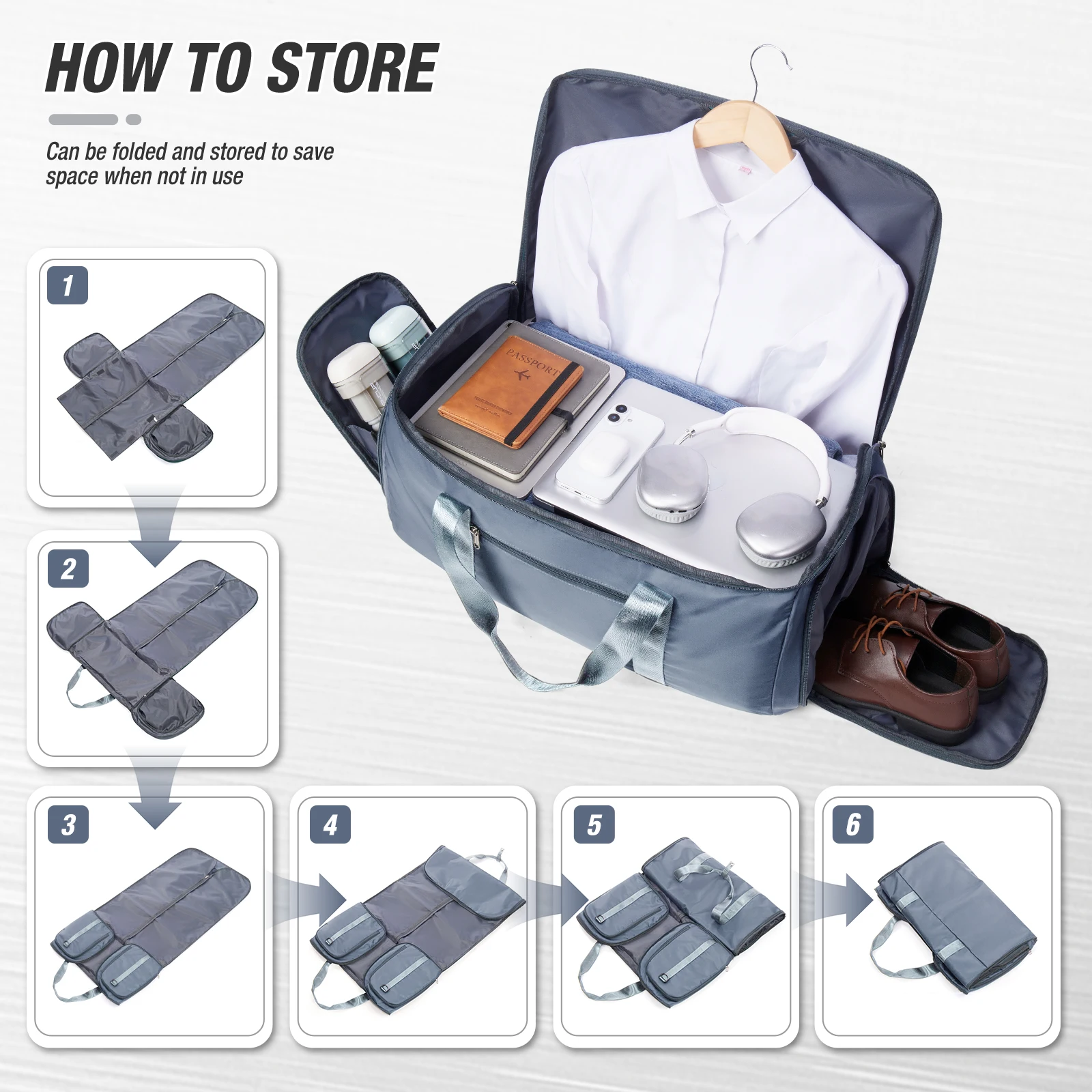 Foldable Travel Bag for Men, Convertible Carry on Duffel Bag, Hanging Garment Suit Bag Business Travel Bag Travel Clothing Bag view 5