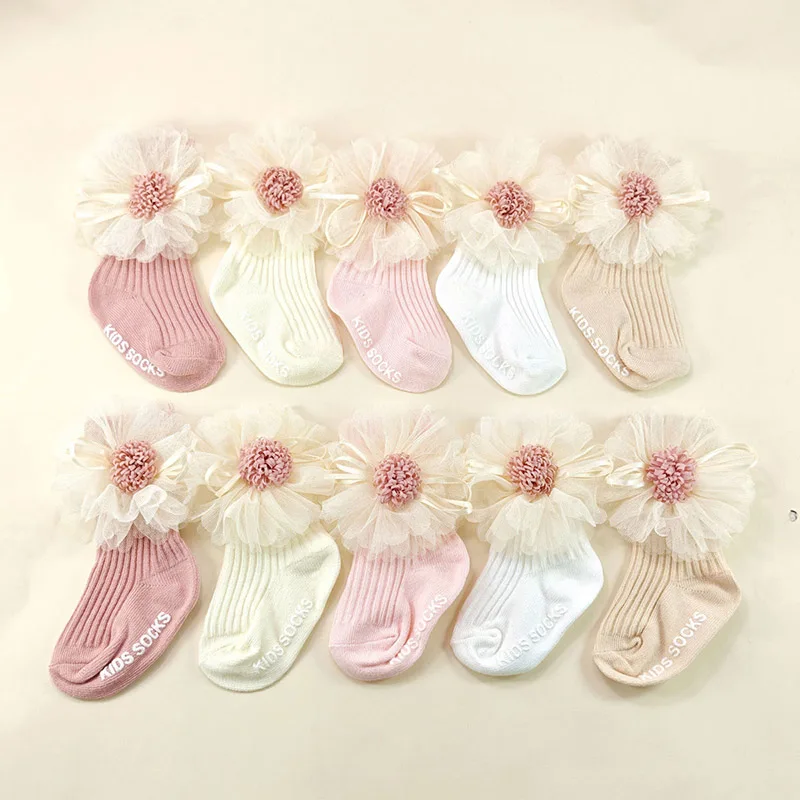 

Mesh Gauze Flower Baby Girl Socks Spring Summer Cotton Breathable Middle Tube Socks Korean Newborn Kids Floral Socks 0-6 Months