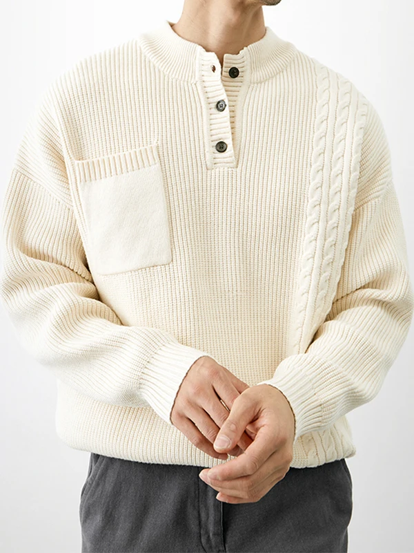 

Мужской теплый вязаный свитер в полоску с круглым вырезом, дизайн «Генри», плотный зимний топ из мягкого полиэстера, повседневный, для отдыха