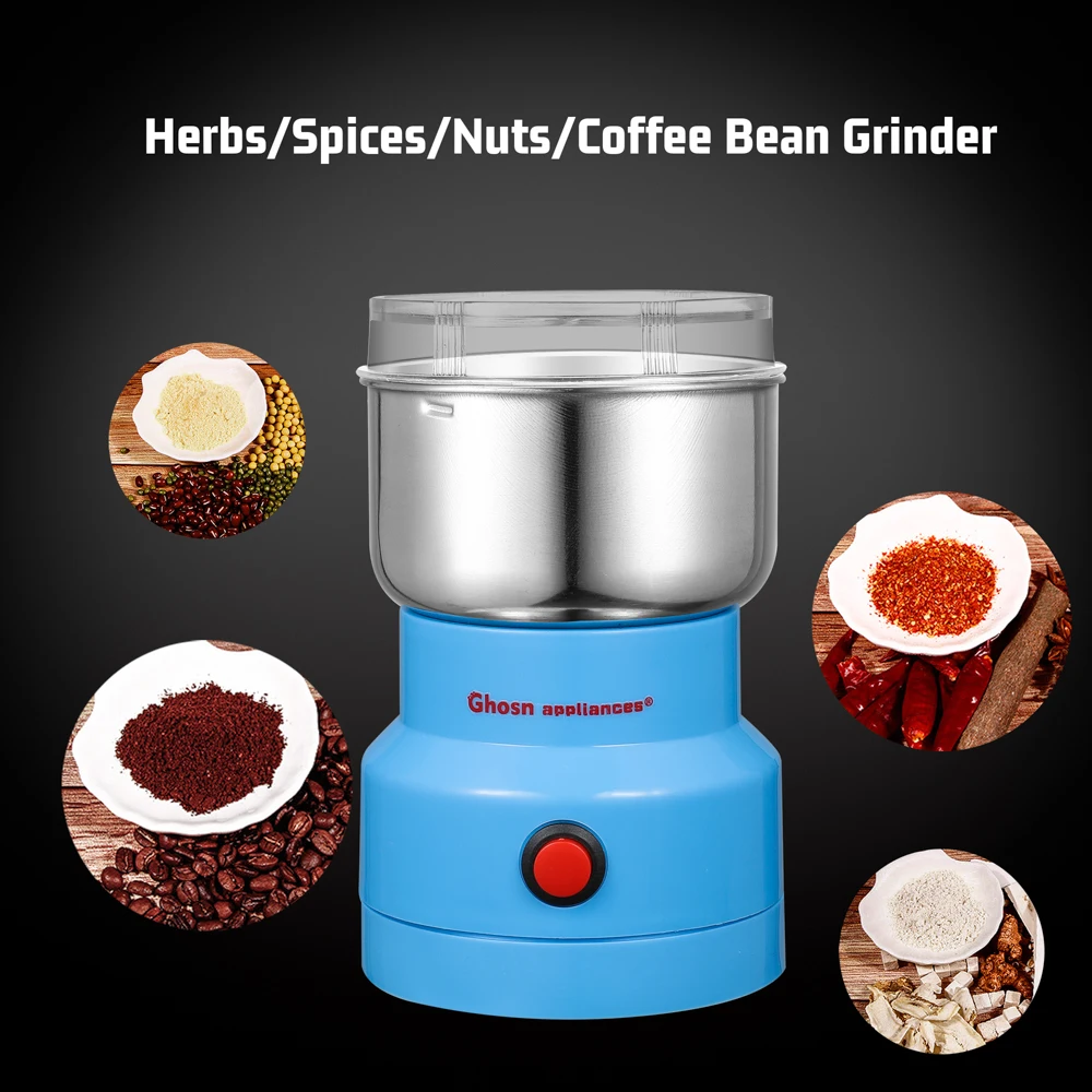 Electric Coffee Grinder Household Grinder Cereals Spices Beans Pepper Grinder Portable Food Crusher Kitchen Stainless Spice Mill