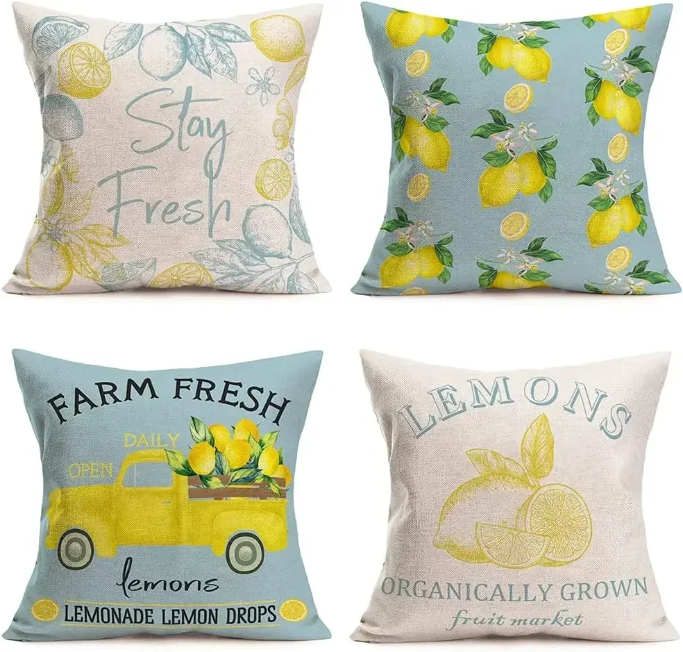 Summer Ornamental Flower Pillow Cover Yellow Lemon Pillowcase Home Sofa Decoration Cushion Cover pillowcase 50*50 decor