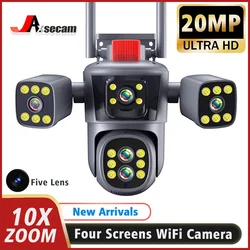 Cámara de protección de seguridad de 20MP, 10K, WiFi, exterior, Zoom 10X, cinco lentes, cuatro pantallas, vídeo CCTV, vigilancia, seguimiento automático, cámara PTZ