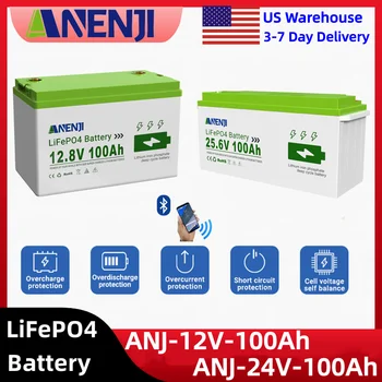 ANENJI 24V 12V 100Ah LiFePO4 Bateria Solarna Litowa z Wbudowanym BMS, Ogniwa Klasy A, Ponad 6000 Cykli, Do Domowego Magazynowania Energii