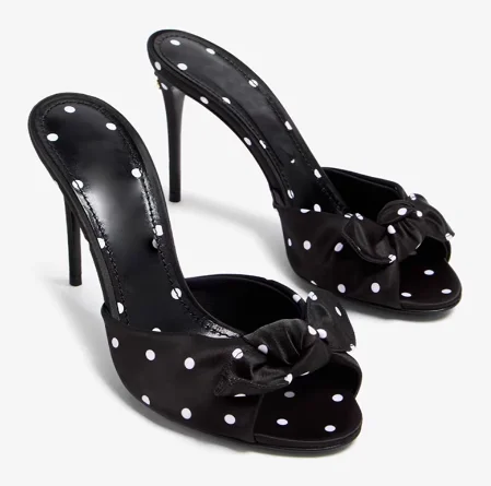 

Bohemia Style Polka Dot Peep Toe Outdoor Summer Women Slippers Stiletto High Heels Slip On Design Large Size Leisure Shoes
