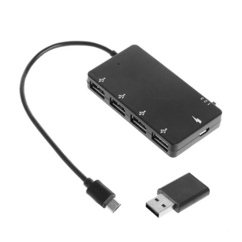 Cable adaptador de carga de energía para teléfono inteligente y tableta, micro-usb OTG, 4 puertos Hub, alta velocidad, 1 Juego