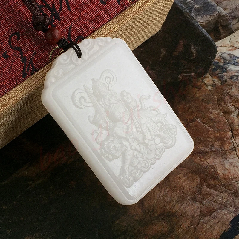 

White Jade God of Wealth Zhao Gongming Pendant, Tiger Riding Statue, God of Wealth, Jinbao Brand, Mascot