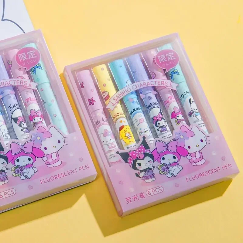 Kawaii Sanrio Marking Pen Cute Cartoon Hello Kitty Highlighter Stationery Kuromi My Melody Cinnamoroll  Office Supplies Gifts