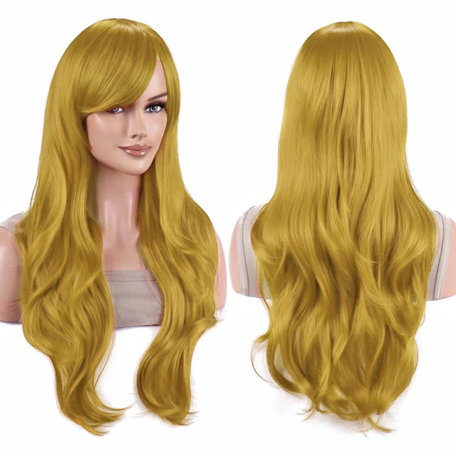 Peluca Larga Ondulada Amarilla de Cabello Sintético para Cosplay de Lolita, Peluca de Anime Sailor Venus, Disfraz de Halloween, Peluca Mami Tomoe para Mujer