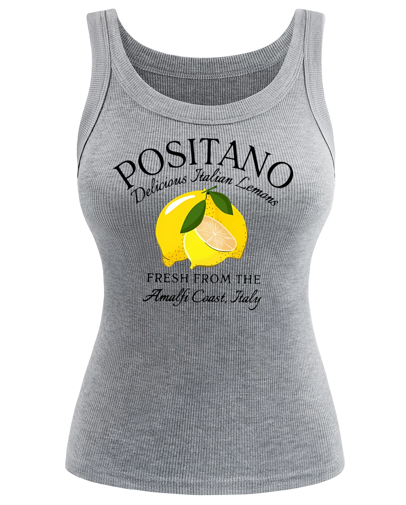 

Positano Fresh Lemon From The Amalfi Coast Prints Женский жилет с резьбой Одежда в стиле хип-хоп Модная майка Летний мягкий эластичный топ
