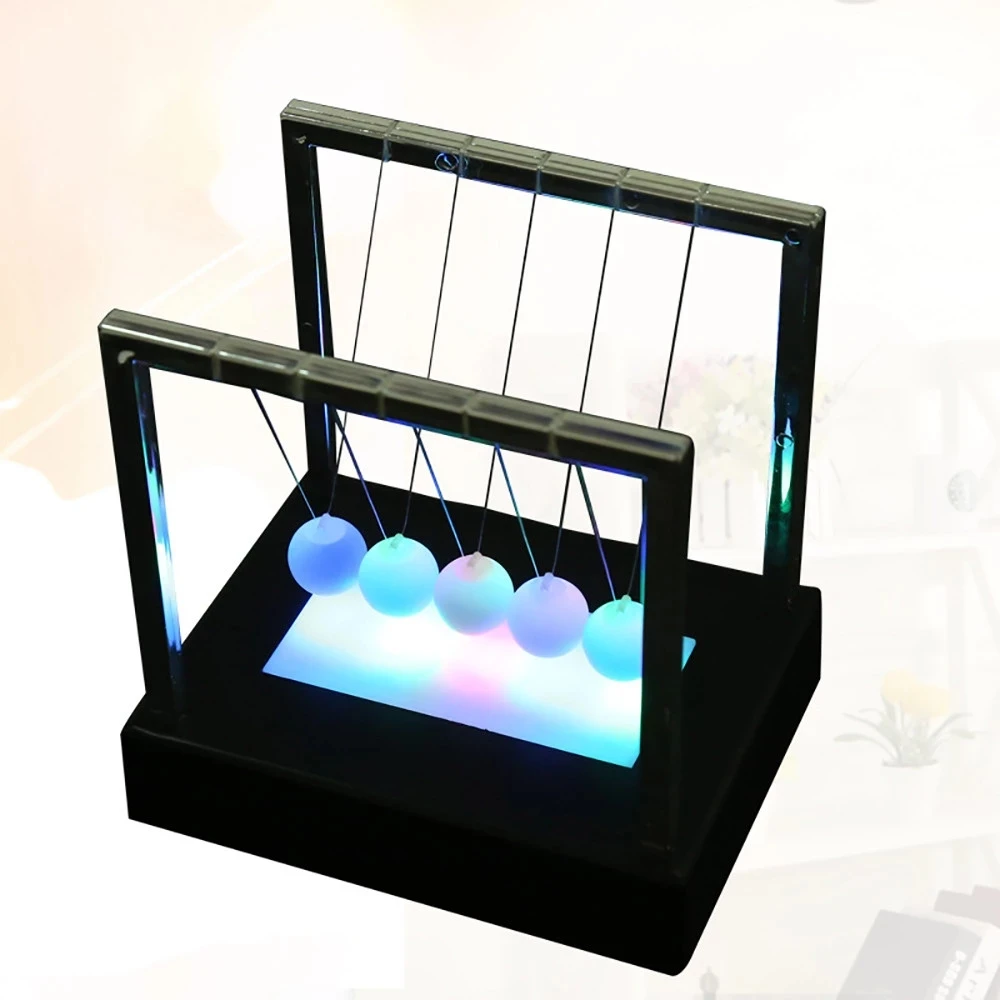 Educational Toys Newtons Cradle LED Light Up Kinetic Energy Home Office Science Toys Home Decor LED Decorations Newtons Cradle