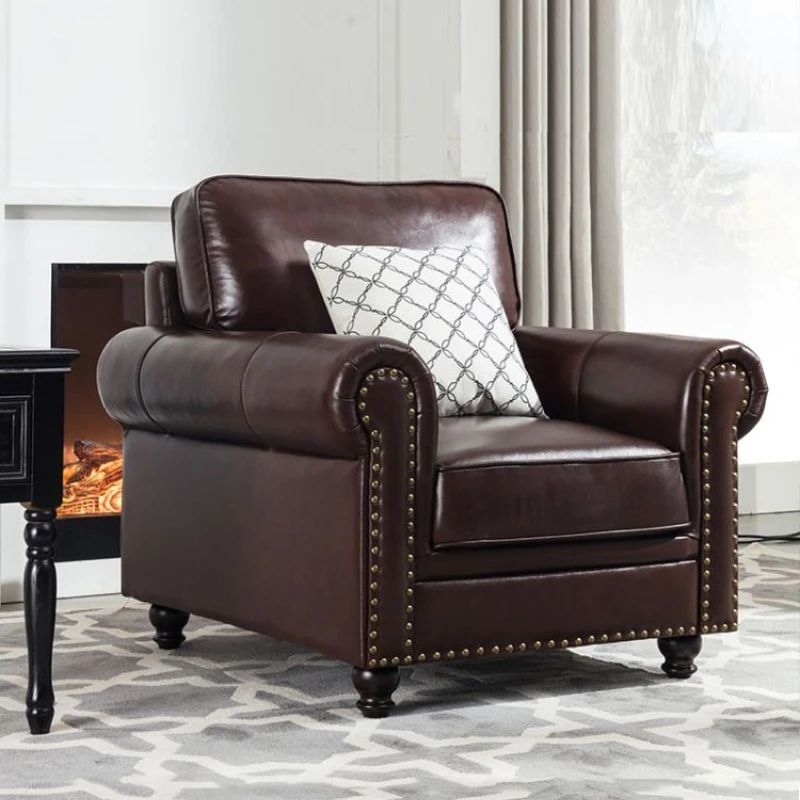 American retro leather sofa light luxury straight row living room vil la medium antique b rown first layer cowhide