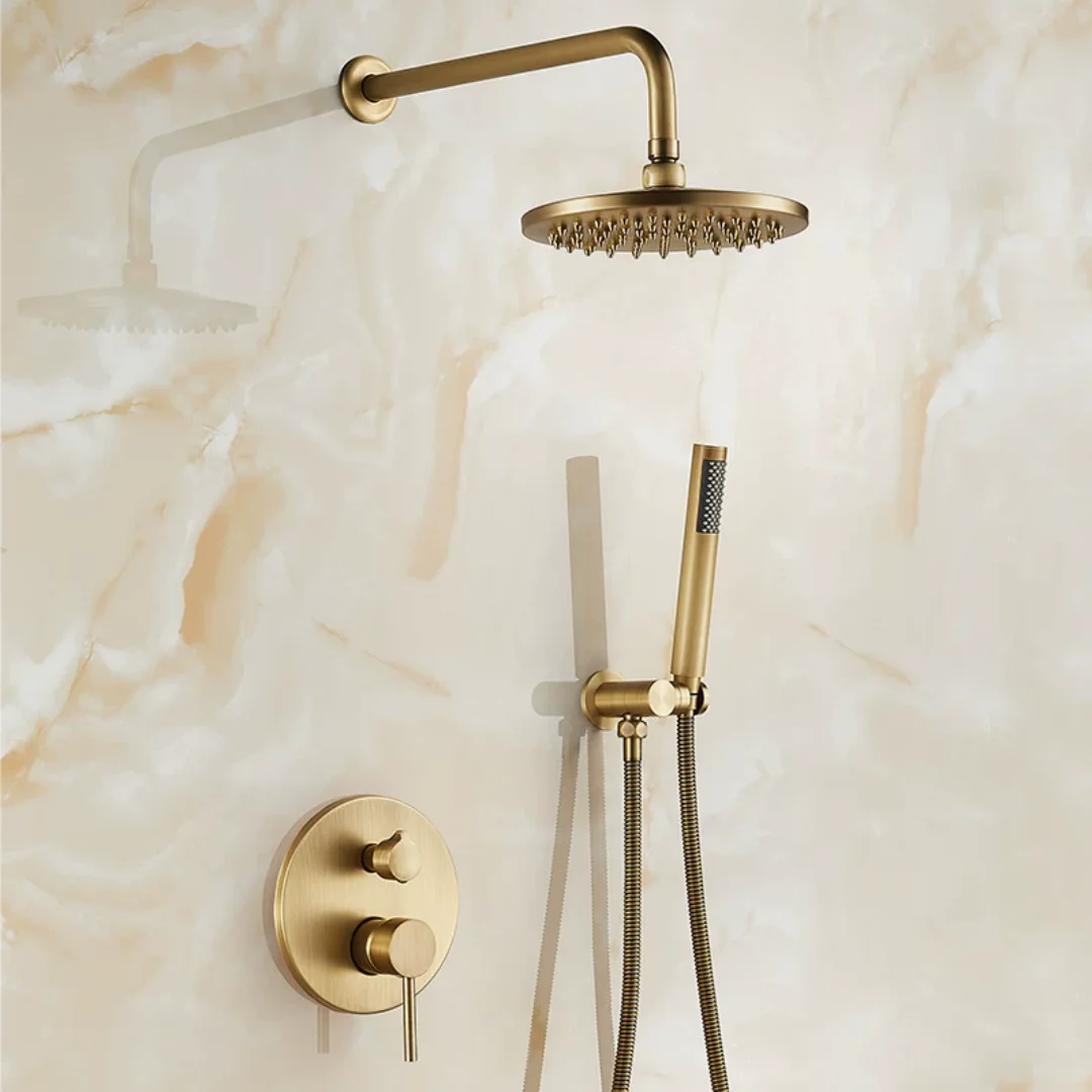 Brass Bathroom Shower Set Antique Bronze Rainfall Shower Faucet Wall or Ceiling In Wall Shower Mixer with 8 inch Shower Head
