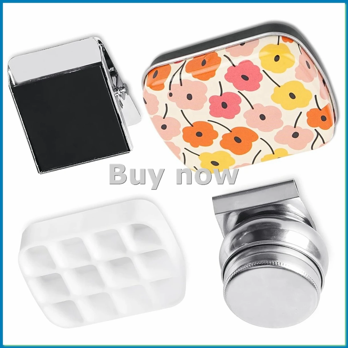 

Portable Mini Tin Box,12-Well Empty Watercolor Palette,Small Paint Storage Kits with Magnetic Clip and Oil Pot, A-A33R