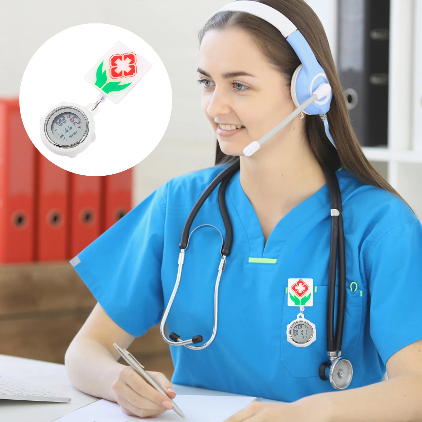 Clip on Digital Nurse Watch Retractable Watch Portable Metal Silicone Multifunction Stopwatch Alarm Date Week Display