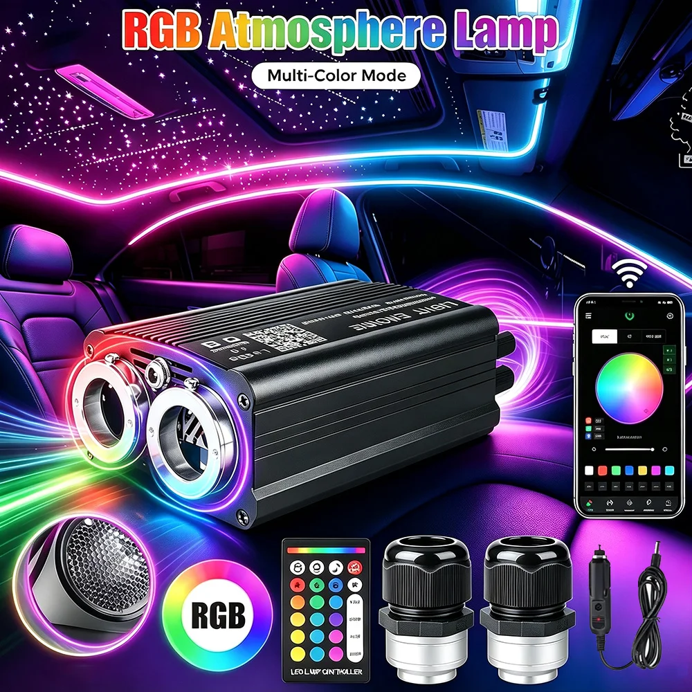 Starry Sky Car Star Ceiling Light Car Roof Star Light with RGBW Music APP Control Fiber Optic Star Ceiling Light Kit Starry Sky