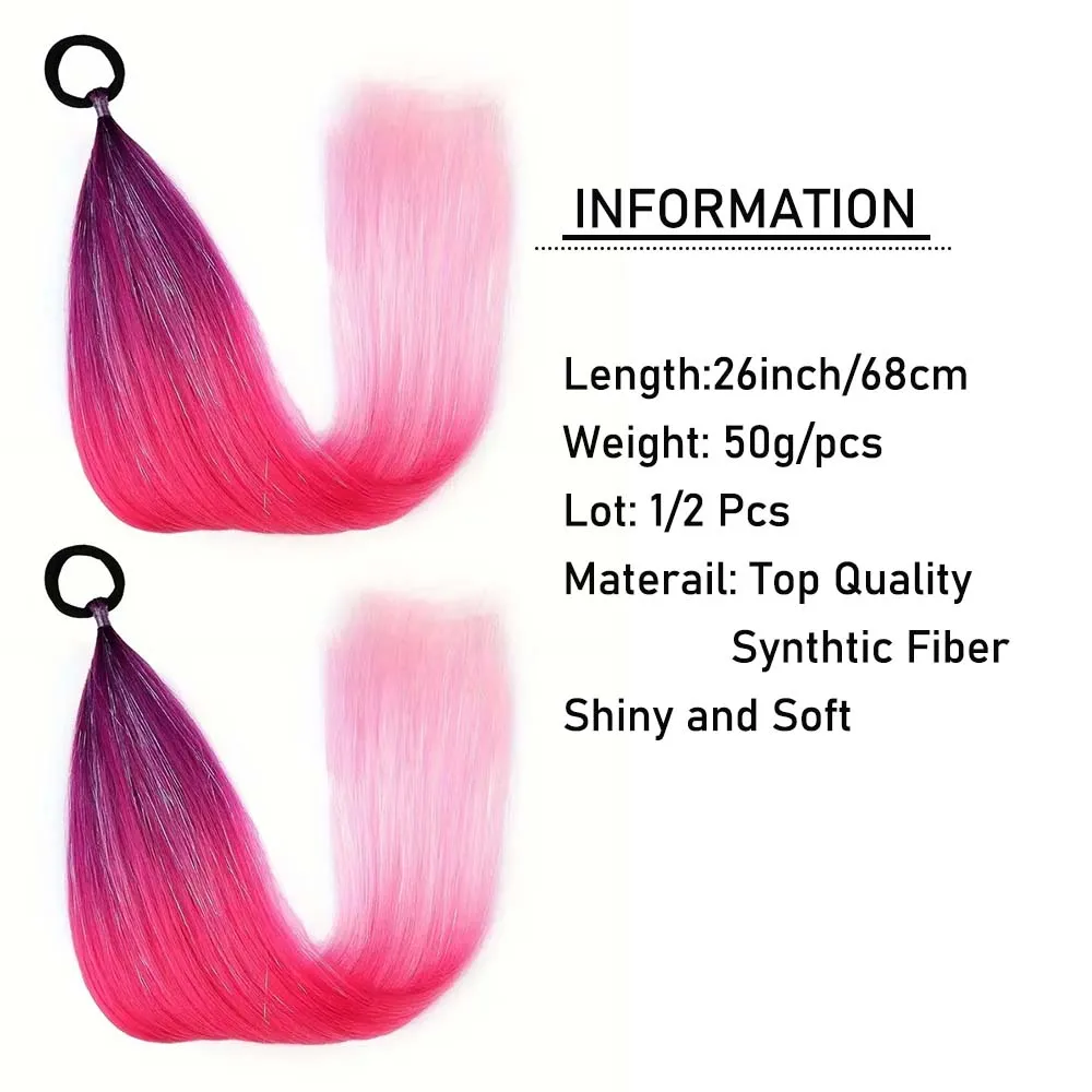 Colored Hair Extensions Synthetic Ombre Braid Ponytail Blend Hair Tinsel with Tie 26 “for Women＆Girls Festival Hair Accessories