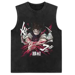 2024 New Vest Summer, Spell Back To War, Anime Printed Cotton Vest Men's Washed Retro Sleeveless T-shirt Ins