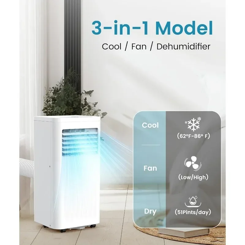 Joy Pebble AC portabel dengan kipas pendingin Dehumidifier pengatur waktu Mode tidur, pengendali jarak jauh dan peralatan jendela