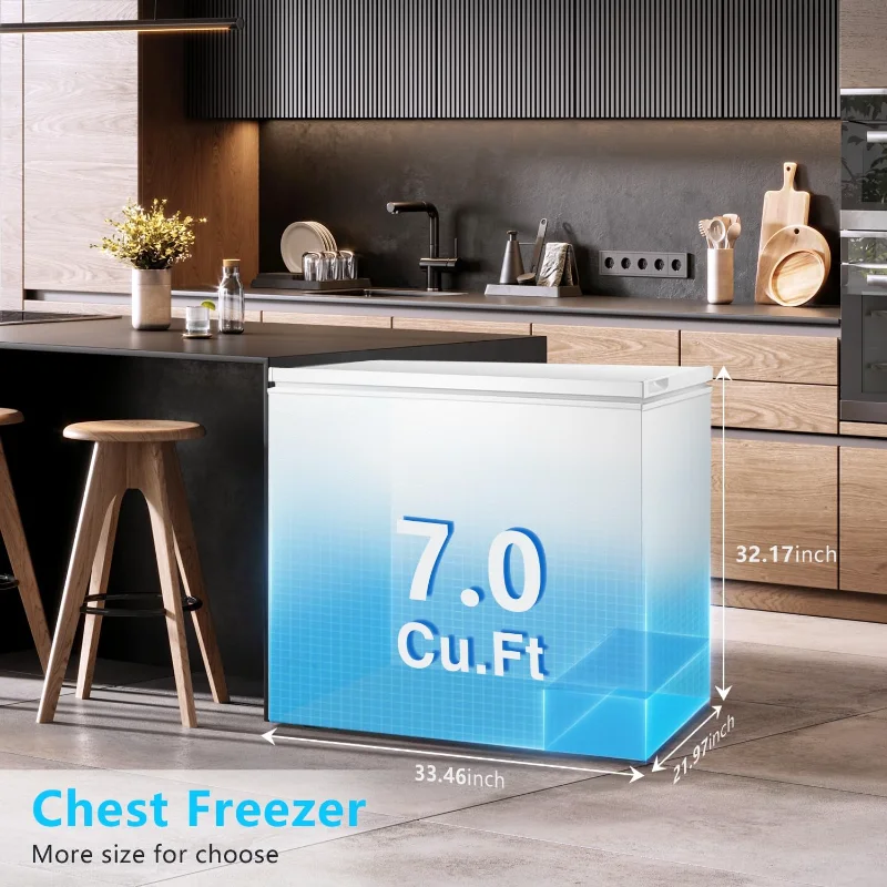R.W.FLAME チェストフリーザー 7.0立方フィート、ディープフリーザー、温度調節可能、省エネ、上開きコンパクト冷凍庫