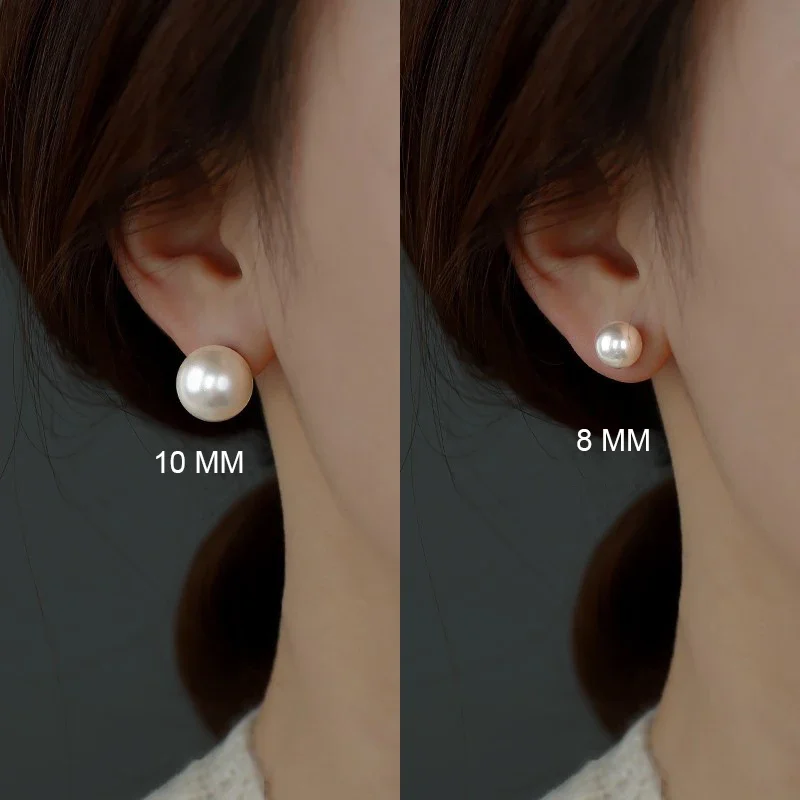 S925 Silver Needle Simple Exquisite White Pearl Stud Earrings For Women Girls Minimalist Ear Jewelry Gifts Size 3/6/8/10mm