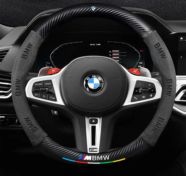 スエード製ステアリングホイールカバー-bmw-mスポーツ-f06-f10-f15-f16-f20-f21-f25-f30-f32gt-f80-f82-x1-x3-x5用-キーホルダー付き