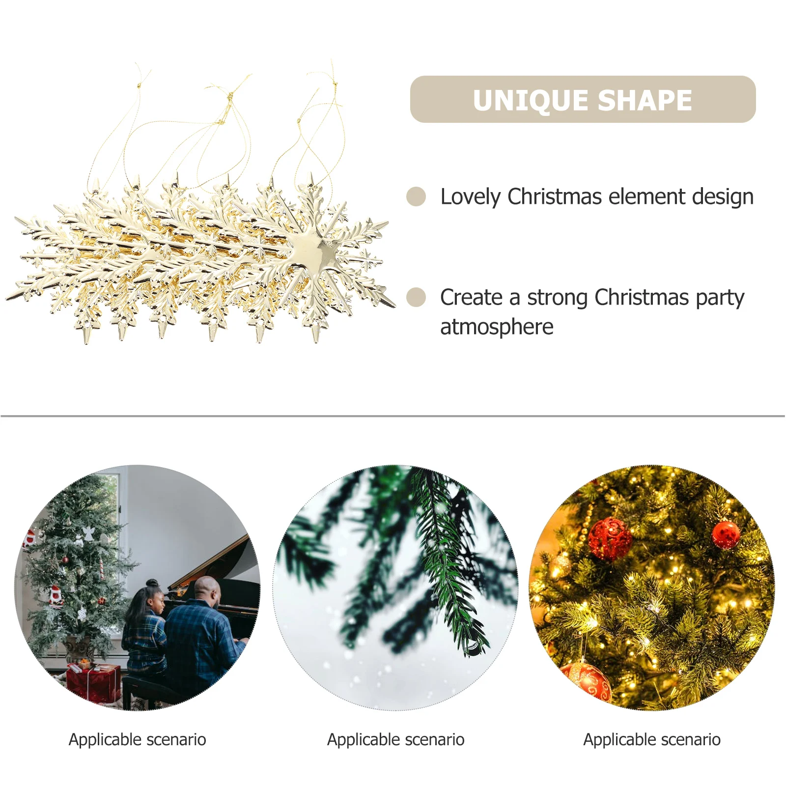 

6 Pcs Solid Snowflake Christmas Tree Decorations Xmas Hanging Pendants Indoor Outdoor Party naments Unique Plastic Pendant Xmas