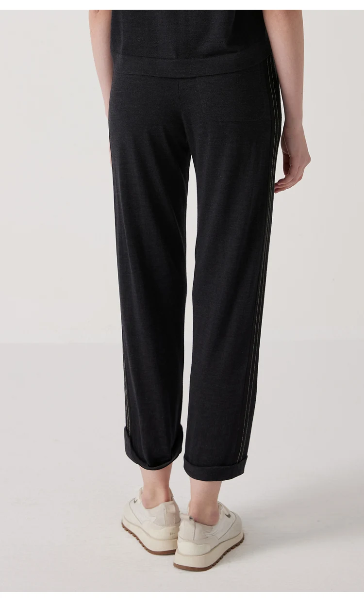 BC1101 Luxury Women's Silk Blend Merino Wool Pants High Quality Long Trousers 30% Silk 70% Wool Wear