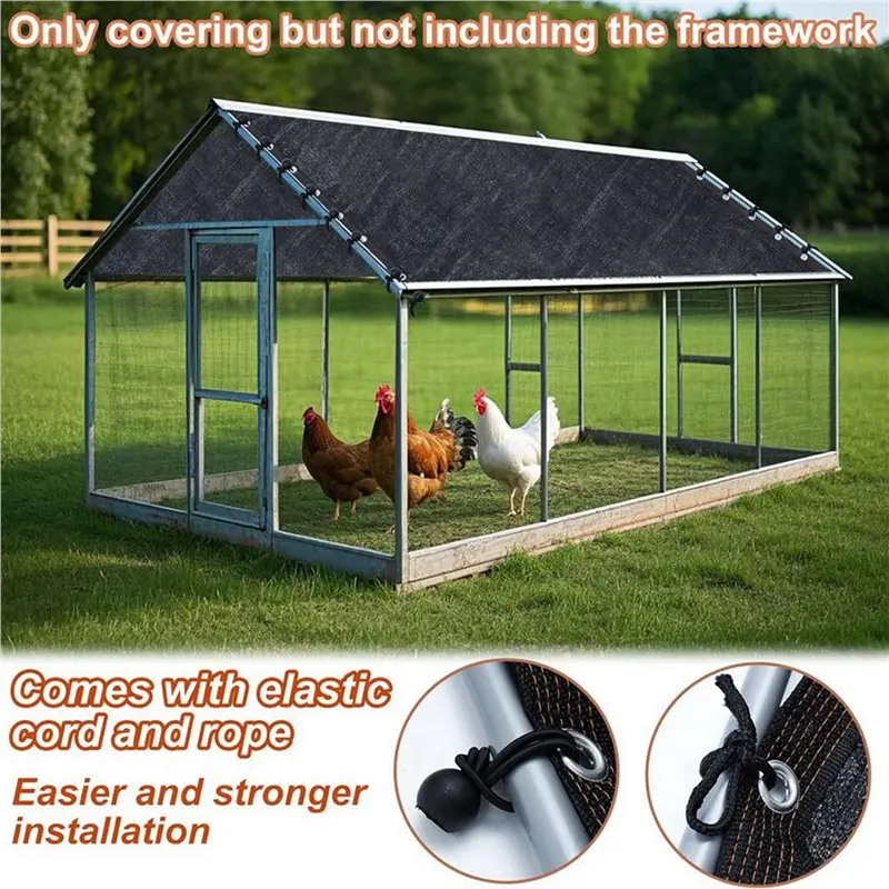 A02M-2X Chicken Coop Cover UV 90% Shade Cloth For Summer 11.5 X 6.6 FT Chicken Cages Cover With 40Pcs Ball Bungees Cords