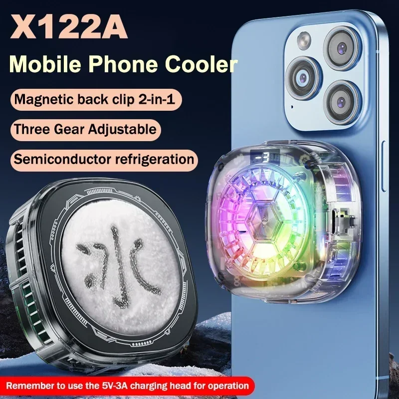 X122A Frozen Digital Display Mobile Phone Cooler Magnetic Back Clip 2IN1 Semiconductor Cooling Fan Radiator for IOS Android PUBG