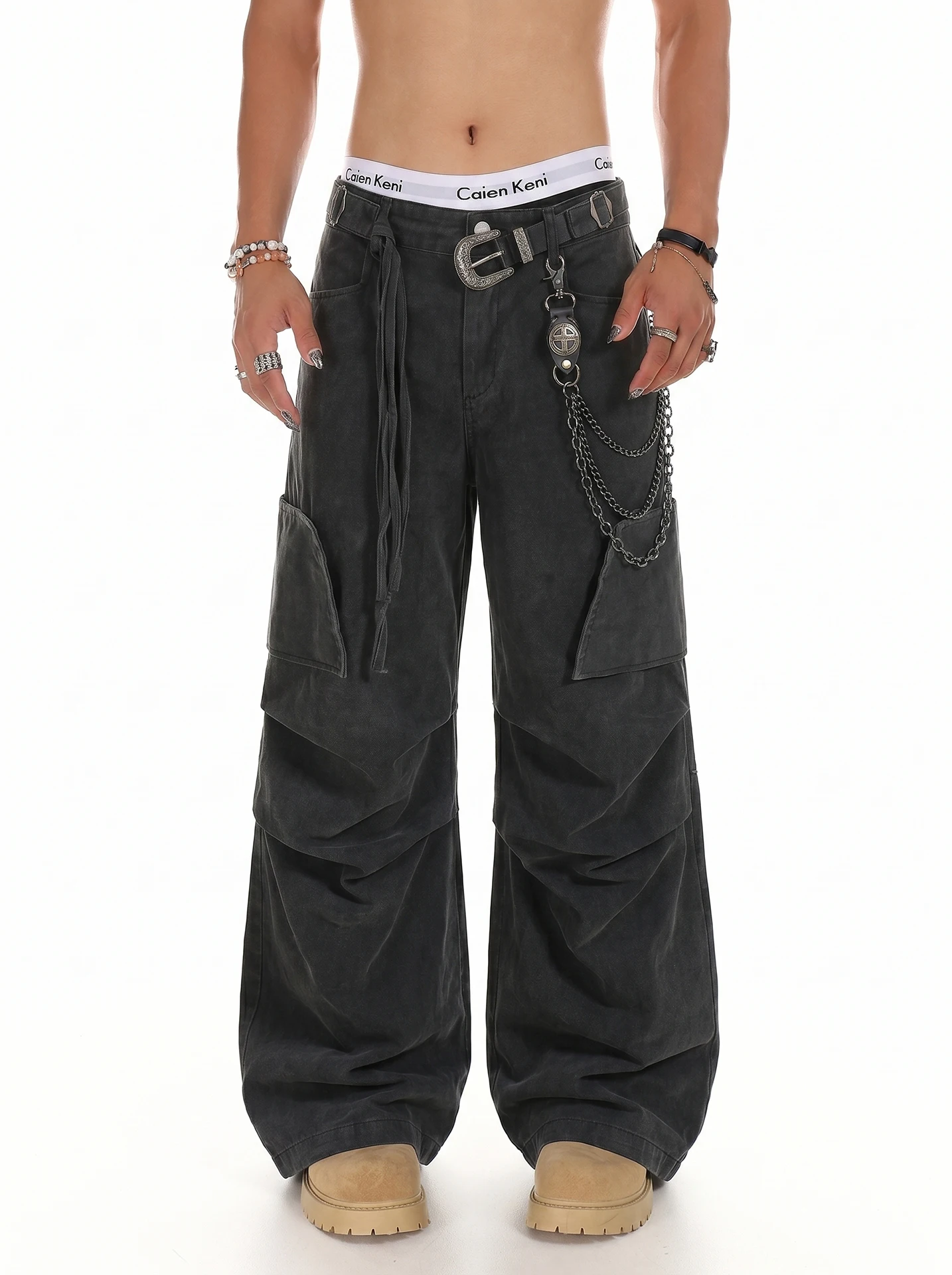 

Retro American High Street Washed Distressed Loose Straight Leg Workwear Jeans Men Summer Casual Straight Tube Trousers