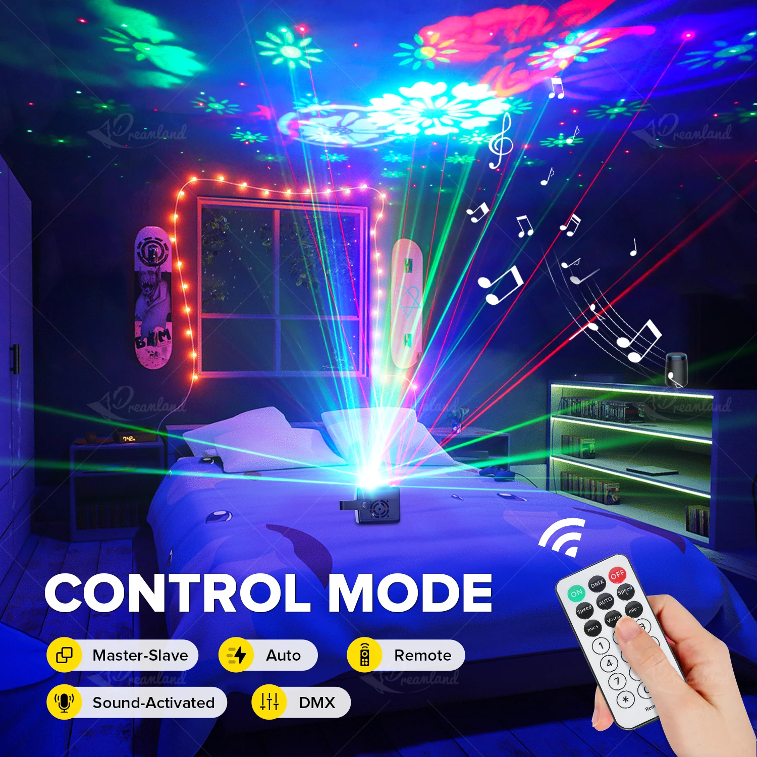 MOKA Home Party Light RGB Led Laser Pattern Strobe Remote DMX Disco Lighting for Wedding Birthday Party
