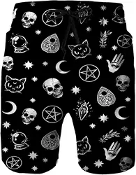 Gothic Moon Cat Skull Mens Quick Dry Swim Trunks with Mesh Lining, Summer Surf Long Beach Pants Board Shorts Bathing Suits