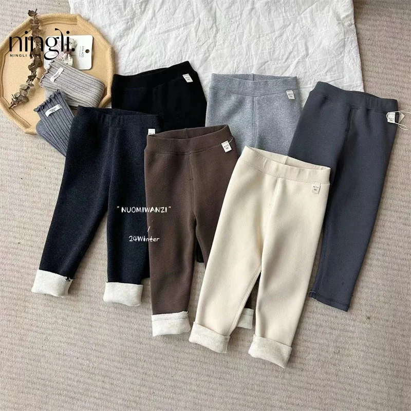 Girl Velvet Padded Leggings Single-Layer Fleece-Lined Thickened New Baby Fall and Winter Outer Wear Western Style Fashion Winter