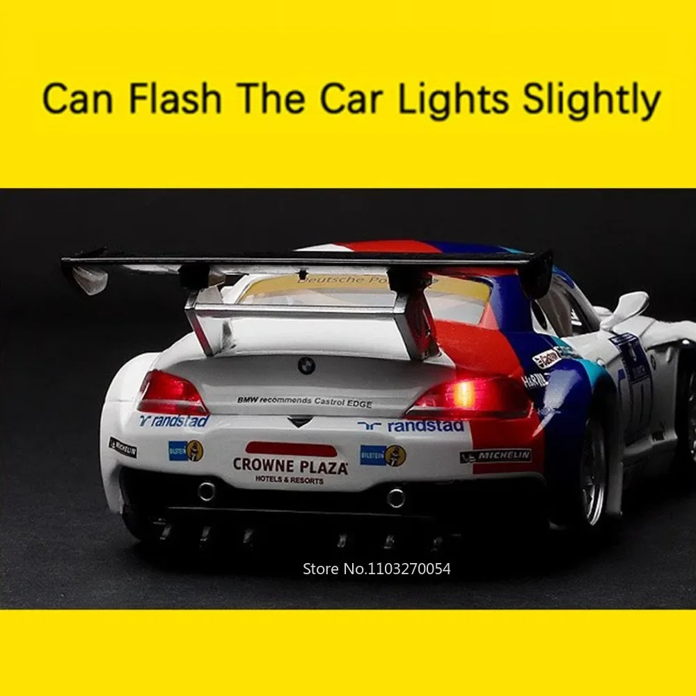 Scale 1:32 BMW Z4 GT4 Toys Alloy Model Car Diecast Vehice Doors Opened Sound Light Pull Back Toy Models Children's Birthday Gift