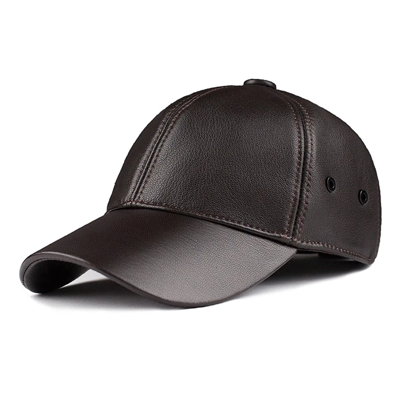 new-men's-genuine-leather-baseball-cap-hat-brand-style-spring-brand-winter-warm-one-fur-caps-hats-first-sheepskin