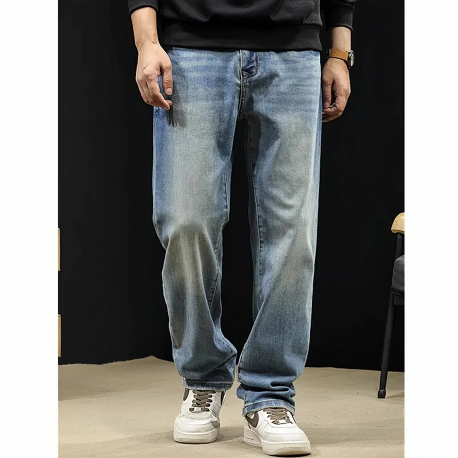 

Straight leg jeans men fall 2024 new loose pants men elastic comfortable spring and autumn fashion brand plus-size men's pants