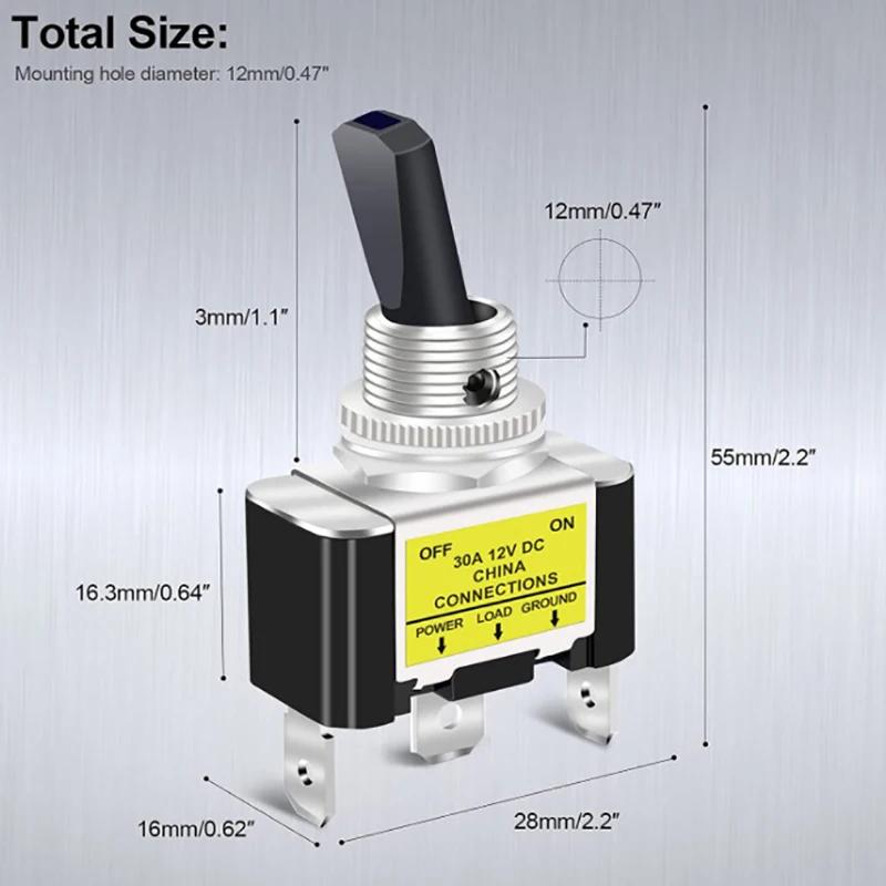 1PCS 30A 12V LED Toggle Switch Lighted Toggle Rocker Switch SPST ON Off 2 Position 3Pin For Automotive Car Aircraft
