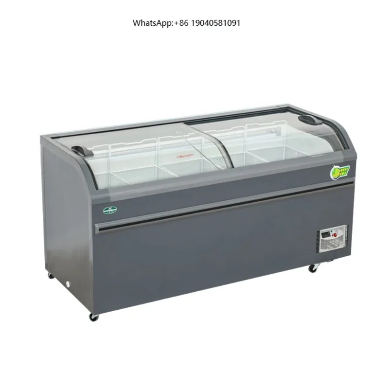 Rebirth 400/500/600L Arc Curved Style Supermarket Display Commercial Supermarket Ice Cream Meat Island Horizontal Freezer